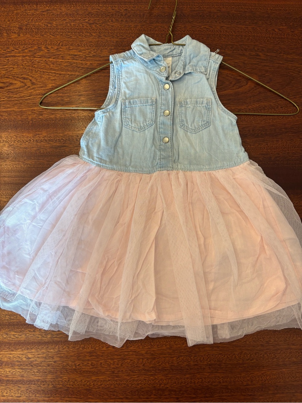 OshKosh B'gosh Light Blue Denim and Pink Tulle Dress with Pearl Snaps